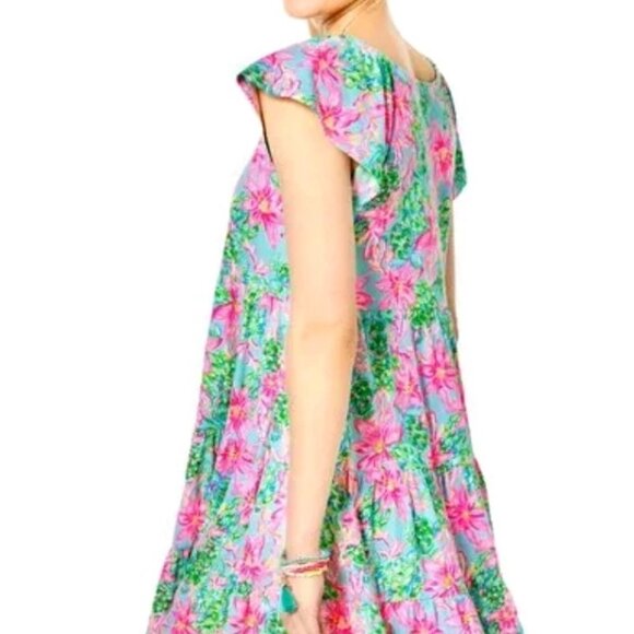 Lilly Pulitzer Kawai Fluttter Sleeve Swing Dress Surf Blue So Shellegant Sz. XXS - Picture 3 of 12